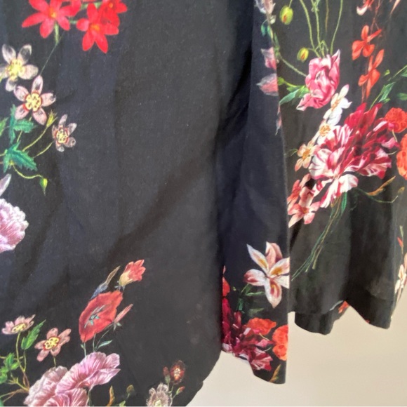 Hannes Roether 100% floral black linen 3/4 sleeves cinch back midi dress… - Picture 8 of 11